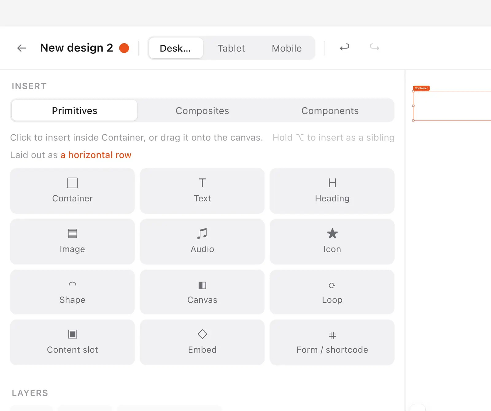The insert hint changes with the selection