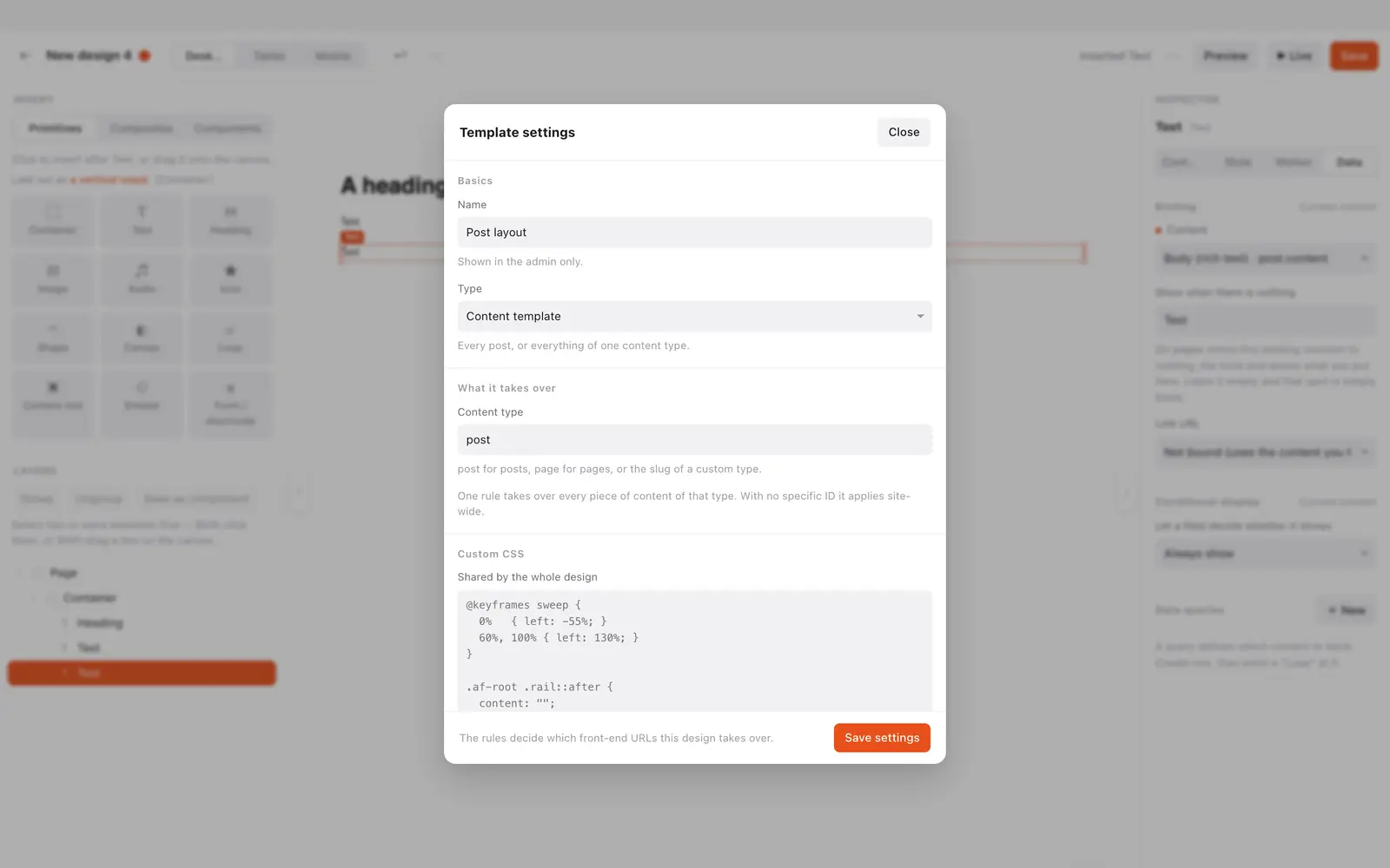 Content template settings
