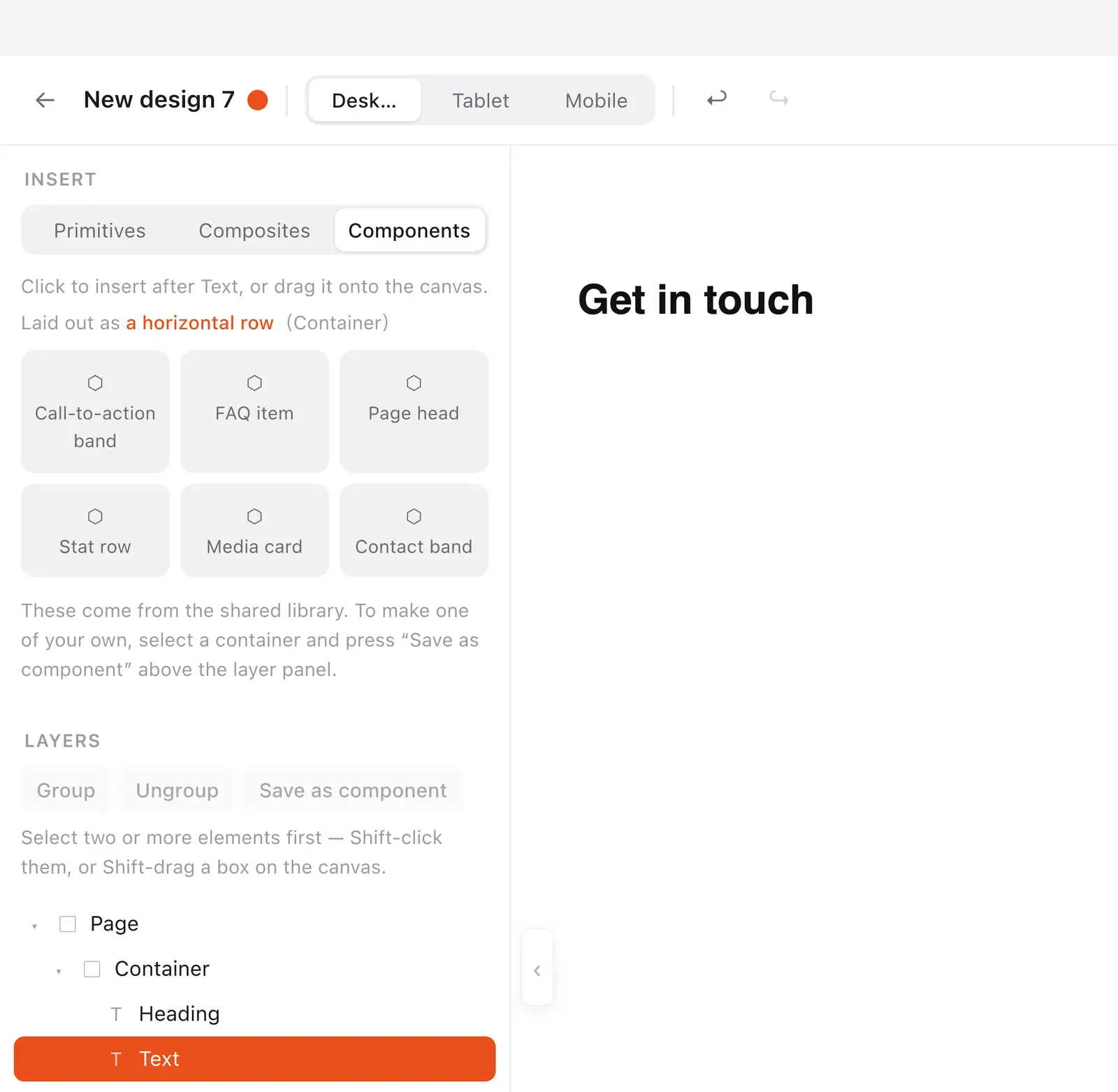 The Components tab with only the shared library