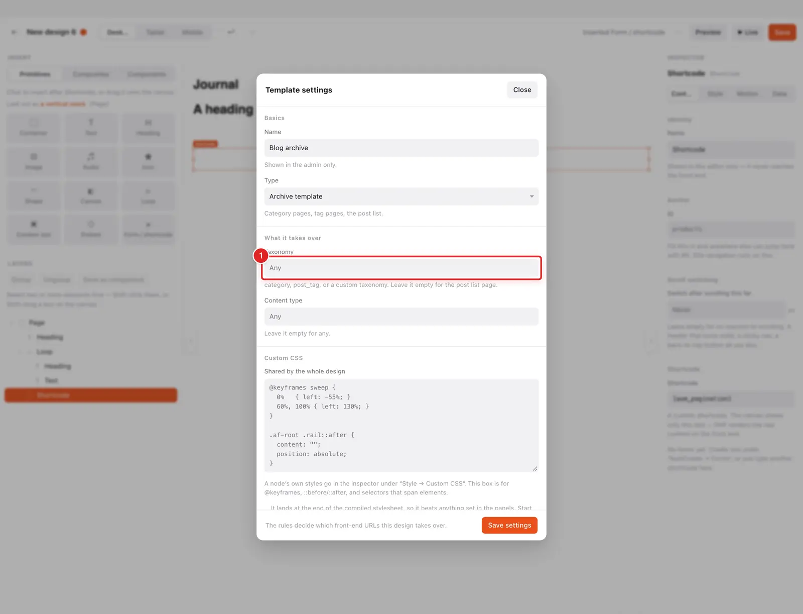 Archive template settings