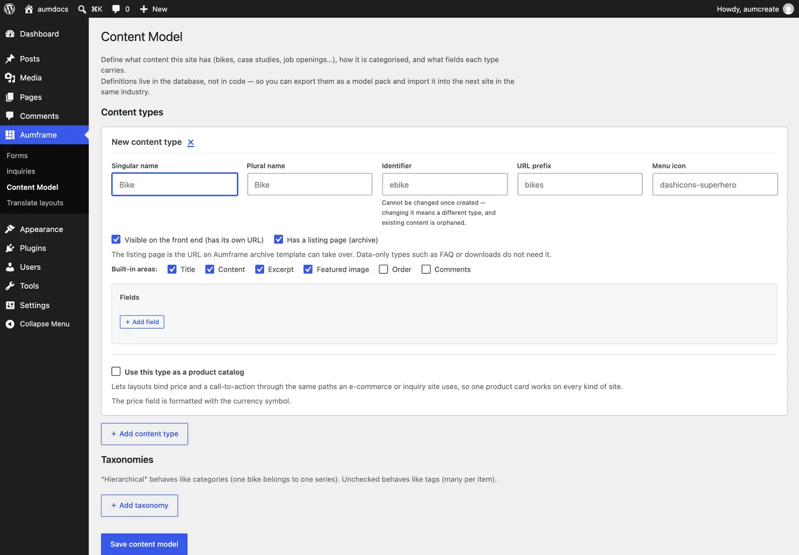 Adding a content type