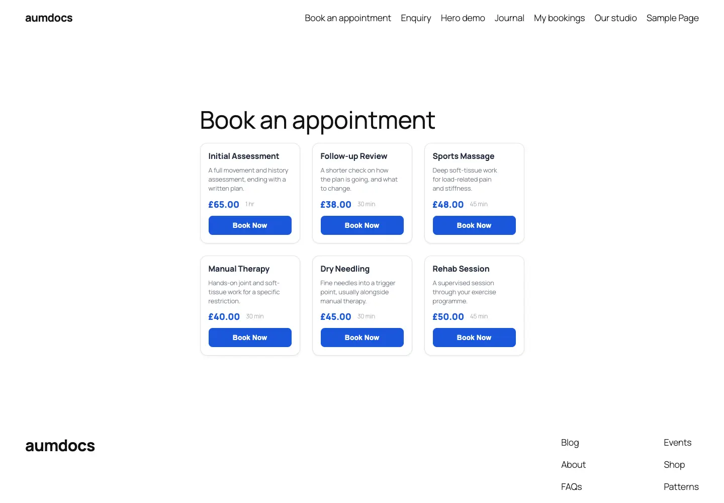 The services page
