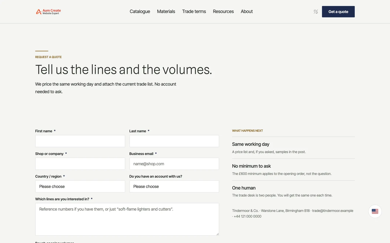 Tindermoor & Co. — Request a quote